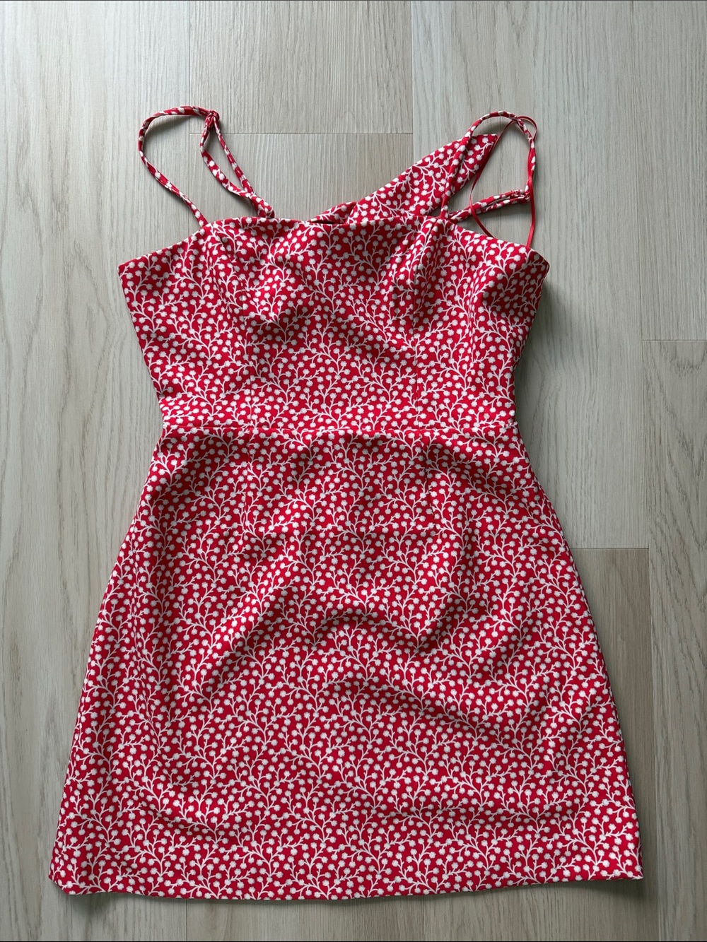 French Connection Red and White Floral Print Spaghetti Strap Dress 6